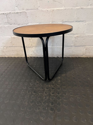 Modern Industrial Round Side Table with Metal Base