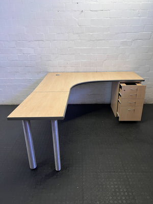 Modern L-Shaped Office Desk with 3-Drawer Pedestal