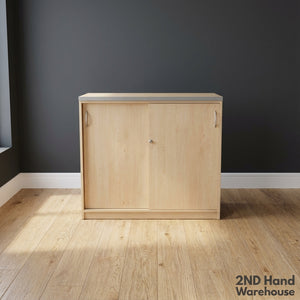 Modern Light Wood Sliding Door Credenza | Office Storage Cabinet