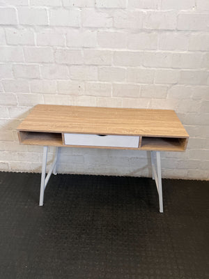 Modern Light Wood & White Compact Desk with Storage