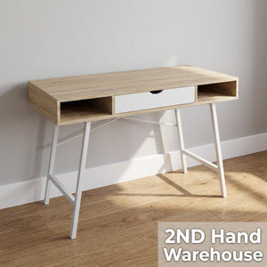 Modern Light Wood & White Compact Desk with Storage