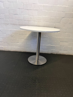 Modern Round White Table with Stainless Steel Base - Minor Scratches - 2ndhandwarehouse.com
