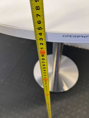 Modern Round White Table with Stainless Steel Base - Minor Scratches - 2ndhandwarehouse.com