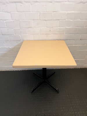 Modern Square Beige Table with Black Base – Minor Scratches