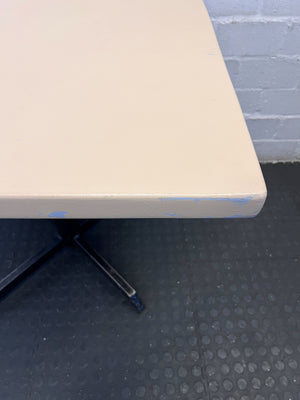 Modern Square Beige Table with Black Base – Minor Scratches