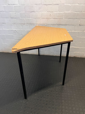 Modern Triangle-Shaped Light Oak Table with Black Legs - Minor Wear
