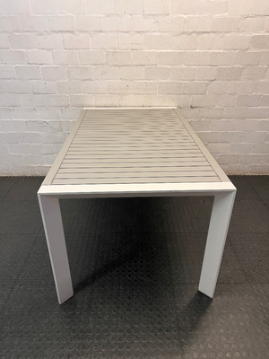 Modern White Aluminium Slatted Outdoor Table — Good Condition Patio Set