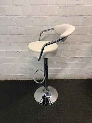 Adjustable Off-White Leatherette Bar Stool with Chrome Trim — Good Working Order
