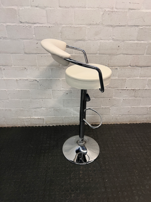 Adjustable Off-White Leatherette Bar Stool with Chrome Trim — Good Working Order