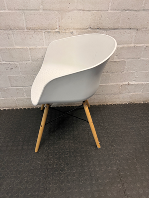 White Moulded Plastic Chair with Wood Legs