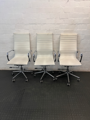 Modern White Ribbed High Back Office Chair with Chrome Details - 2ndhandwarehouse.com