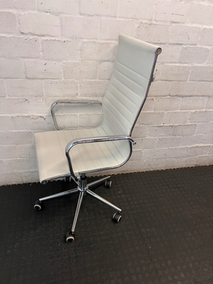 Modern White Ribbed High Back Office Chair with Chrome Details - 2ndhandwarehouse.com