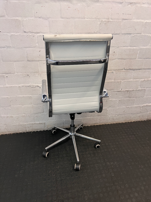 Modern White Ribbed High Back Office Chair with Chrome Details - 2ndhandwarehouse.com