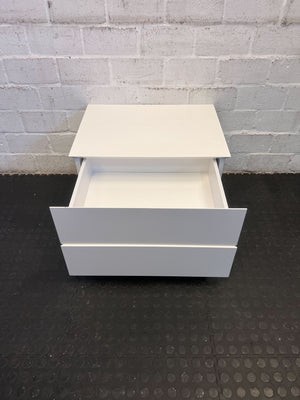 Modern White Two-Drawer Storage Chest with Minor Scratches