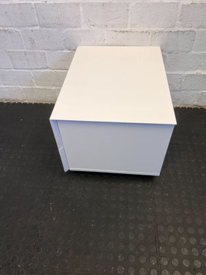 Modern White Two-Drawer Storage Chest with Minor Scratches