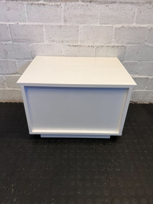 Modern White Two-Drawer Storage Chest with Minor Scratches