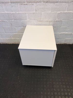 Modern White Two-Drawer Storage Chest with Minor Scratches