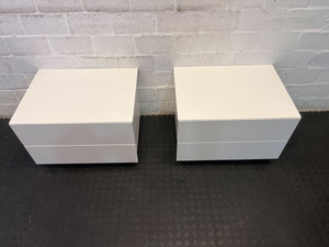 Modern White Two-Drawer Storage Chest with Minor Scratches