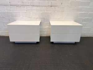 Modern White Two-Drawer Storage Chest with Minor Scratches