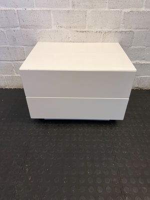 Modern White Two-Drawer Storage Chest with Minor Scratches