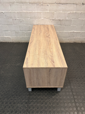 Modern Wood Look TV Unit with Grey Sliding Door — Well Used Condition