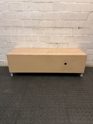 Modern Wood Look TV Unit with Grey Sliding Door — Well Used Condition