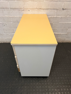 Mustard and White Three-Drawer Chest of Drawers — Well Used with Edge Damage to Top S - 2ndhandwarehouse.com