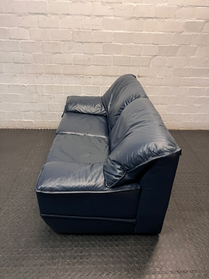 Navy Blue 2 Seater Leather-Look Couch — Used; Fair Condition