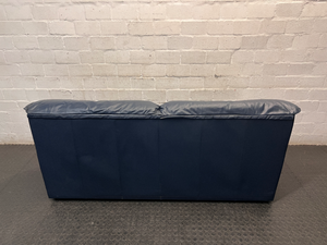 Navy Blue 2 Seater Leather-Look Couch — Used; Fair Condition