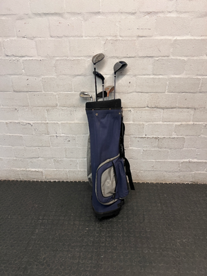 Navy Blue Fabric Golf Bag with Assorted Clubs