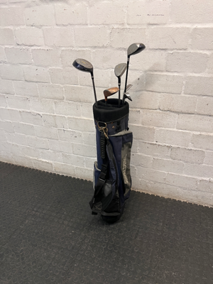 Navy Blue Fabric Golf Bag with Assorted Clubs