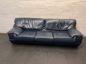 Navy Blue Leather 3 Seater Couch — Fair Used Condition