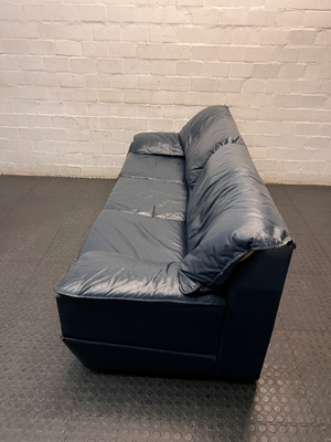 Navy Blue Leather 3 Seater Couch — Fair Used Condition