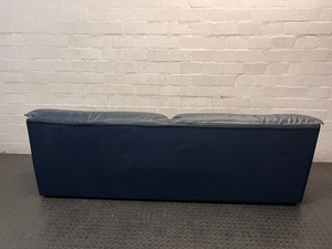 Navy Blue Leather 3 Seater Couch — Fair Used Condition