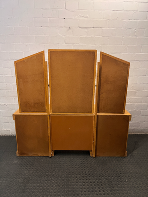 Oak-Finish Dressing Table with Triple Mirror — Fair Condition with Surface Wear