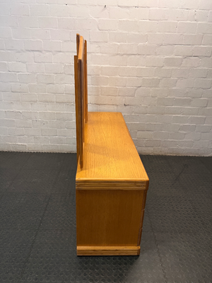 Oak-Finish Dressing Table with Triple Mirror — Fair Condition with Surface Wear