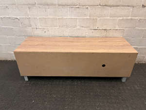 Oak Tone TV Unit with Grey Sliding Door — Very Good Condition