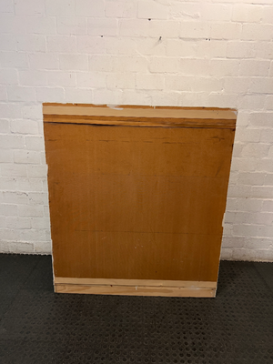 Off-White Wooden Storage Cupboard with Glass Inlay Doors — Fair Condition with Visible Wear