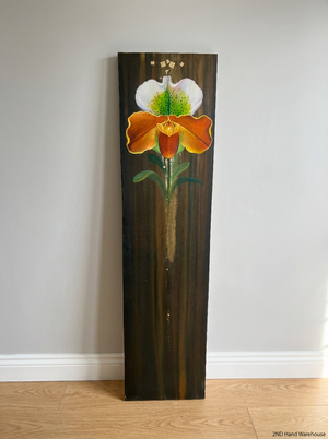 Original Thai Orchid Painting on Canvas - Orange & White - 2ndhandwarehouse.com