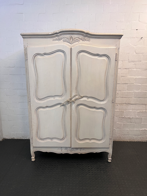 Ornate French Style Grey Carved Wardrobe — Scratch on Top F - 2ndhandwarehouse.com