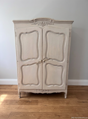 Ornate French Style Grey Carved Wardrobe — Scratch on Top F - 2ndhandwarehouse.com