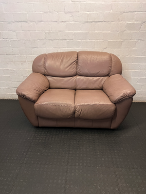Plush Two Seater Leather Couch in Mauve-Brown - 2ndhandwarehouse.com
