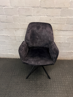 Purple Velvet-Style Upholstered Armchair with Metal Legs — Fair Condition with General Wear