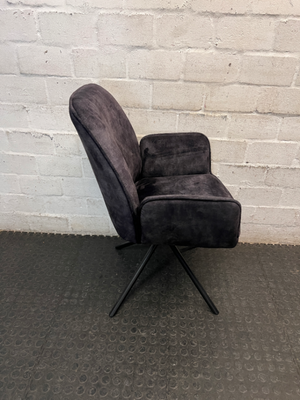 Purple Velvet-Style Upholstered Armchair with Metal Legs — Fair Condition with General Wear