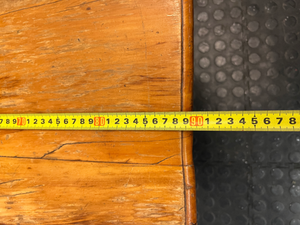 Rectangular Wooden Trestle Coffee Table — Heavy Surface Scratches and Worn Varnish