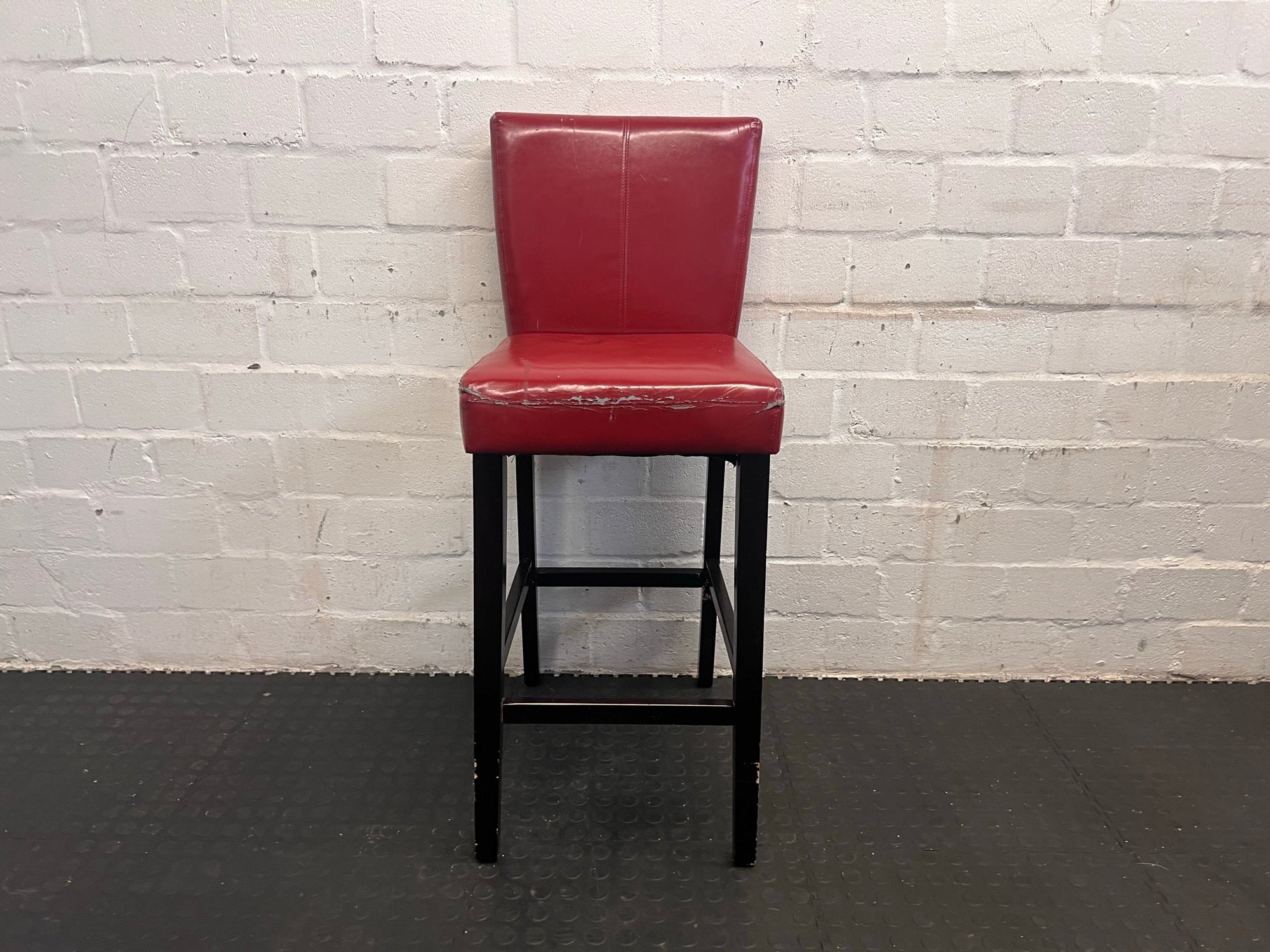 Red Faux Leather Bar Stool with Wooden Legs (Slight Damage to Leather)