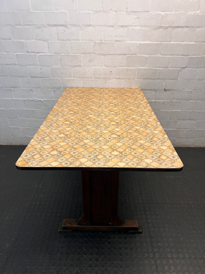 Retro Patterned Top Dining Table with Trestle Base