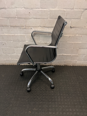 Ribbed Black Faux Leather Executive Office Chair — Good Working Order - 2ndhandwarehouse.com