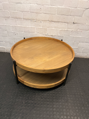 Round Coricraft Double Tier Wood and Metal Coffee Table — Clean and Well-Maintained Condition