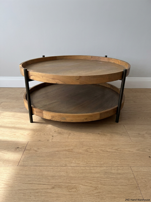 Round Coricraft Double Tier Wood and Metal Coffee Table — Clean and Well-Maintained Condition